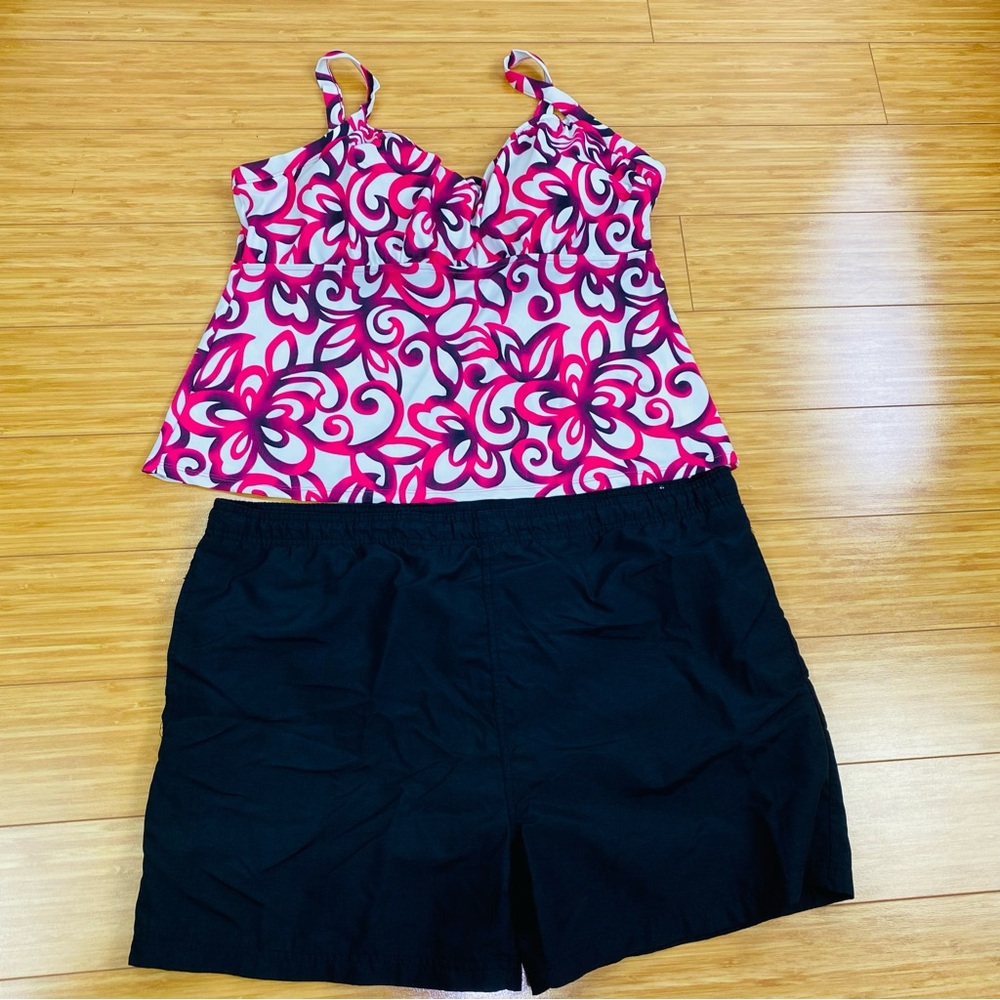 Women plus tankini Swimsuit Pink Floral Print Size 22W